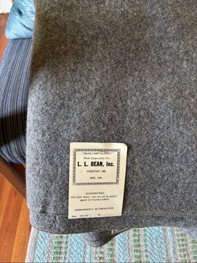 Vintage 70’s Deadstock  NWT L.L. Bean Gray Wool Blanket with Label 60” x 80”